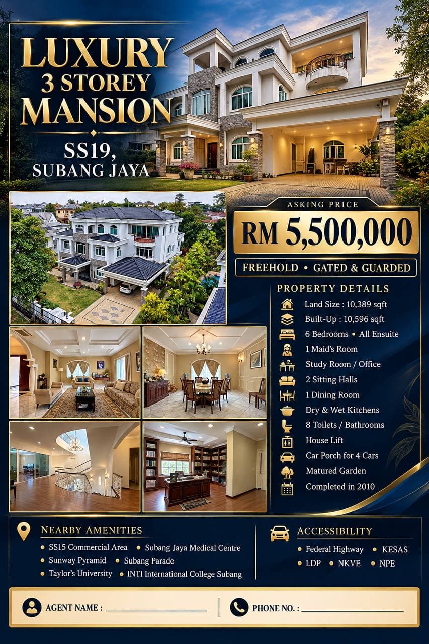 Luxury 3 Storey Mansion SS19, Subang Jaya Selangor - Image 1