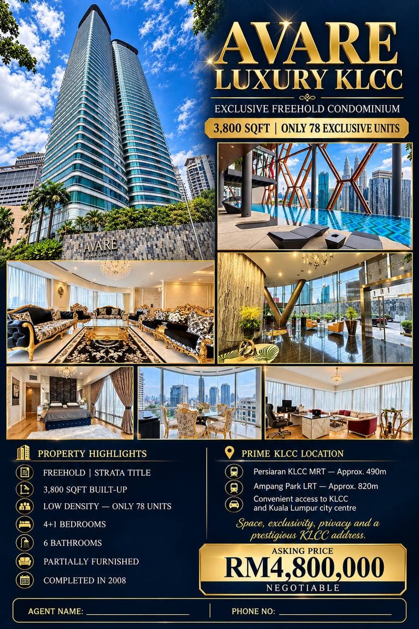 Avare Luxury KLCC Condominium with 3,800 sqft, Freehold 500m to KLCC - Image 1