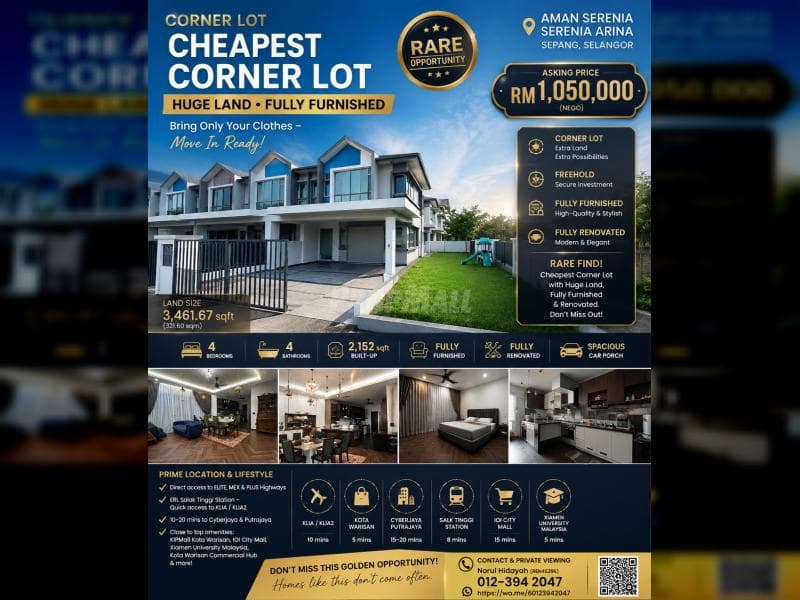 Corner Lot Terrace, Two Storeys, Freehold, Non-Bumi Lot, Corner - Image 1